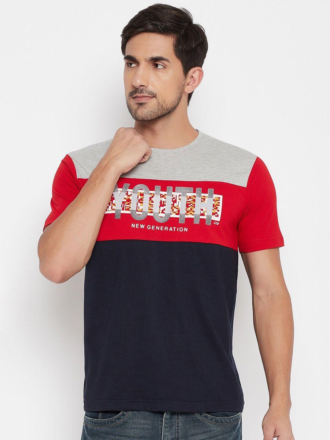 neva men navy blue & red typography printed t-shirt