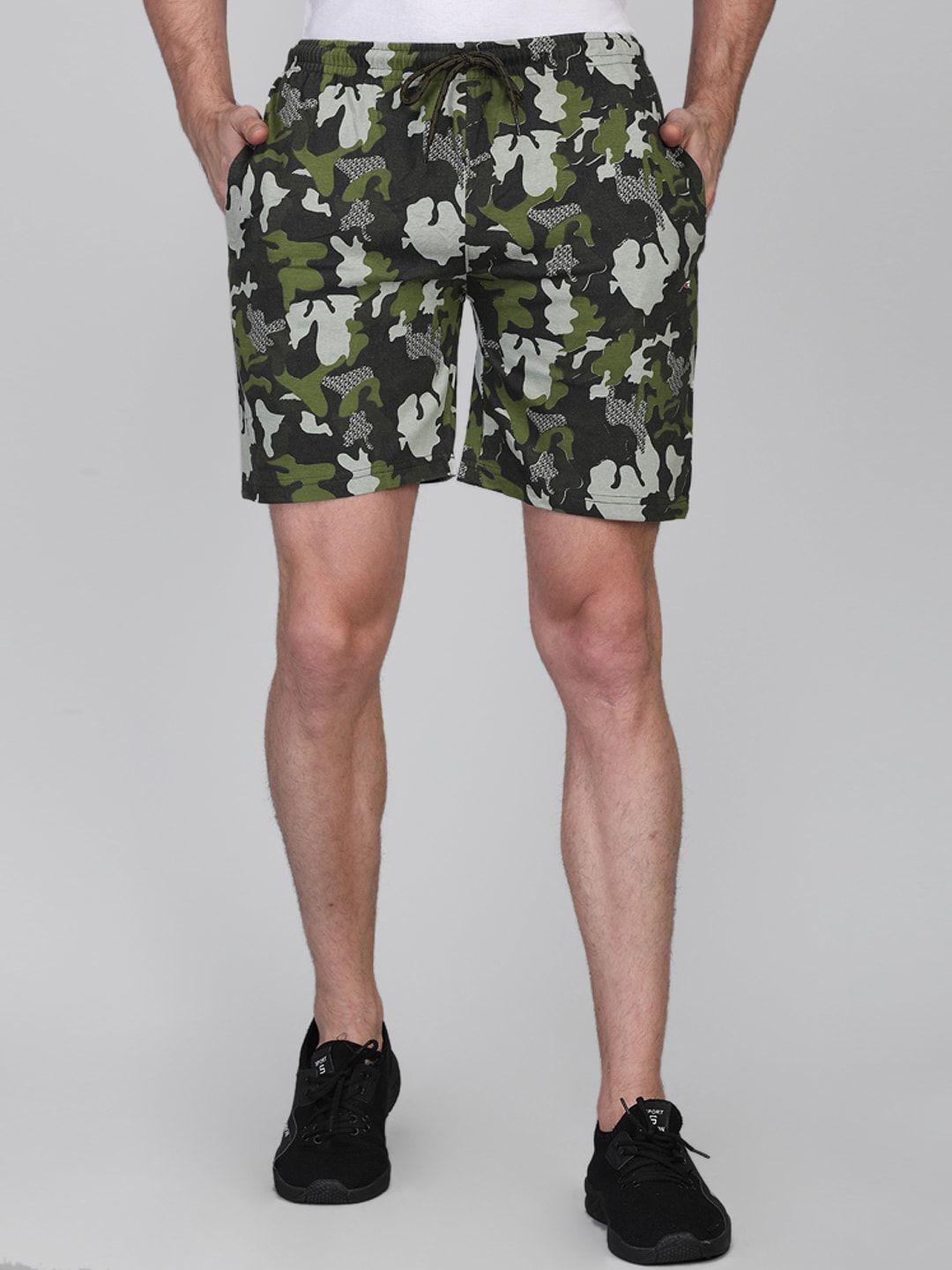 neva men olive green camouflage printed shorts