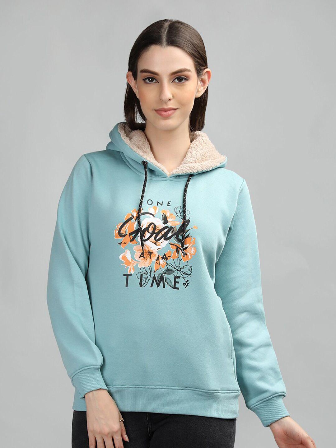 neva typography printed hooded cotton pullover