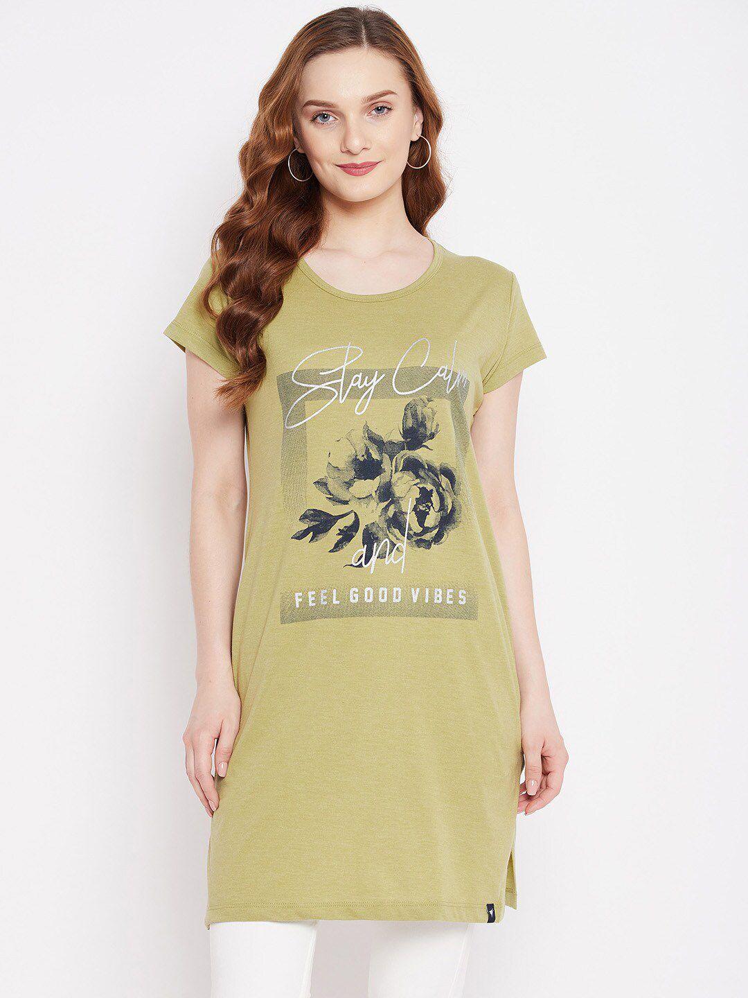 neva women green printed cotton t-shirt