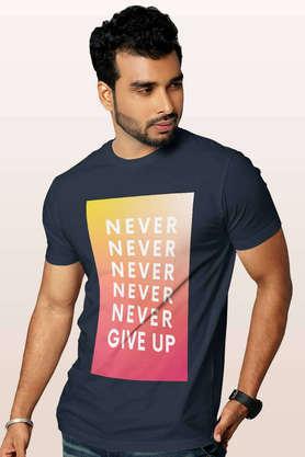 never ever give up round neck mens t-shirt - navy