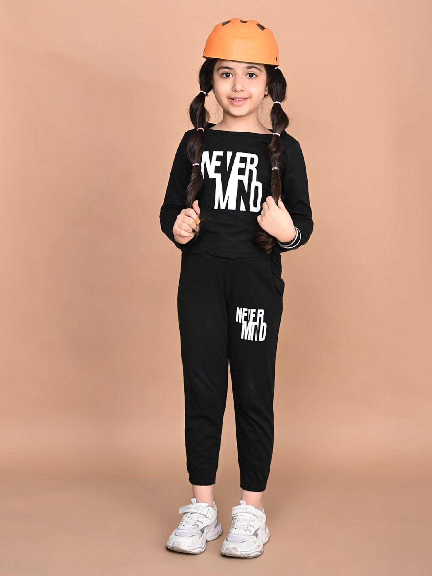 never mind printed full sleeve top with jogger (set of 2)