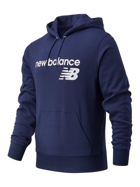 new balance blue full sleeves hooded sweatshirt