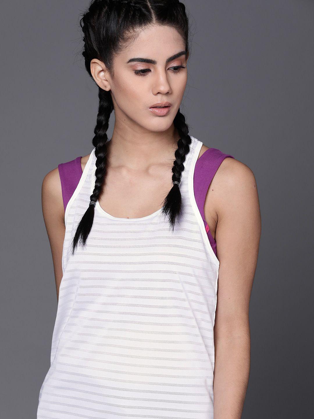 new balance white self-striped tank top with