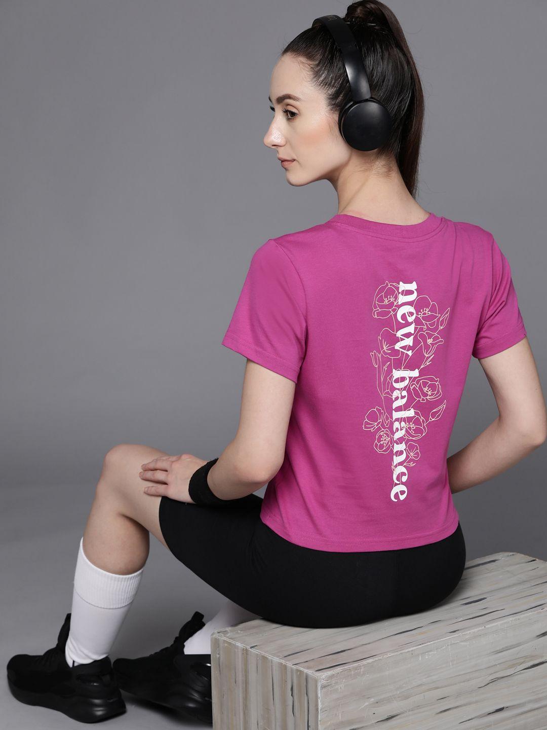 new balance women brand logo printed pure cotton t-shirt