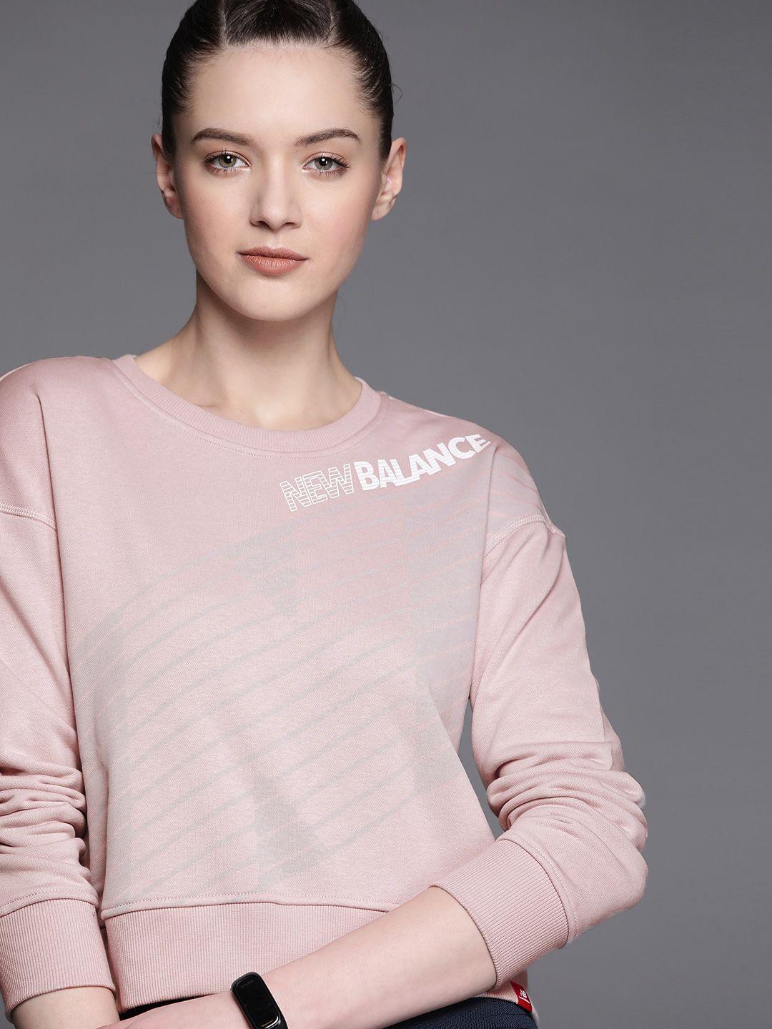 new balance women dusty pink & grey brand logo print sweatshirt