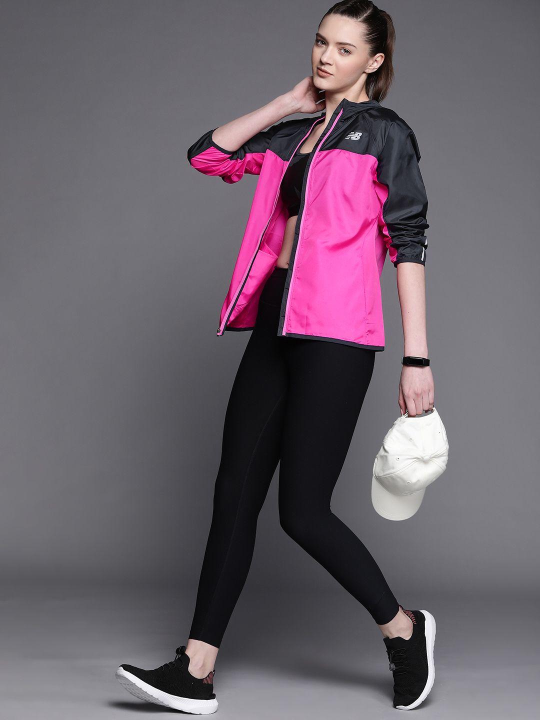 new balance women pink black colourblocked sporty jacket