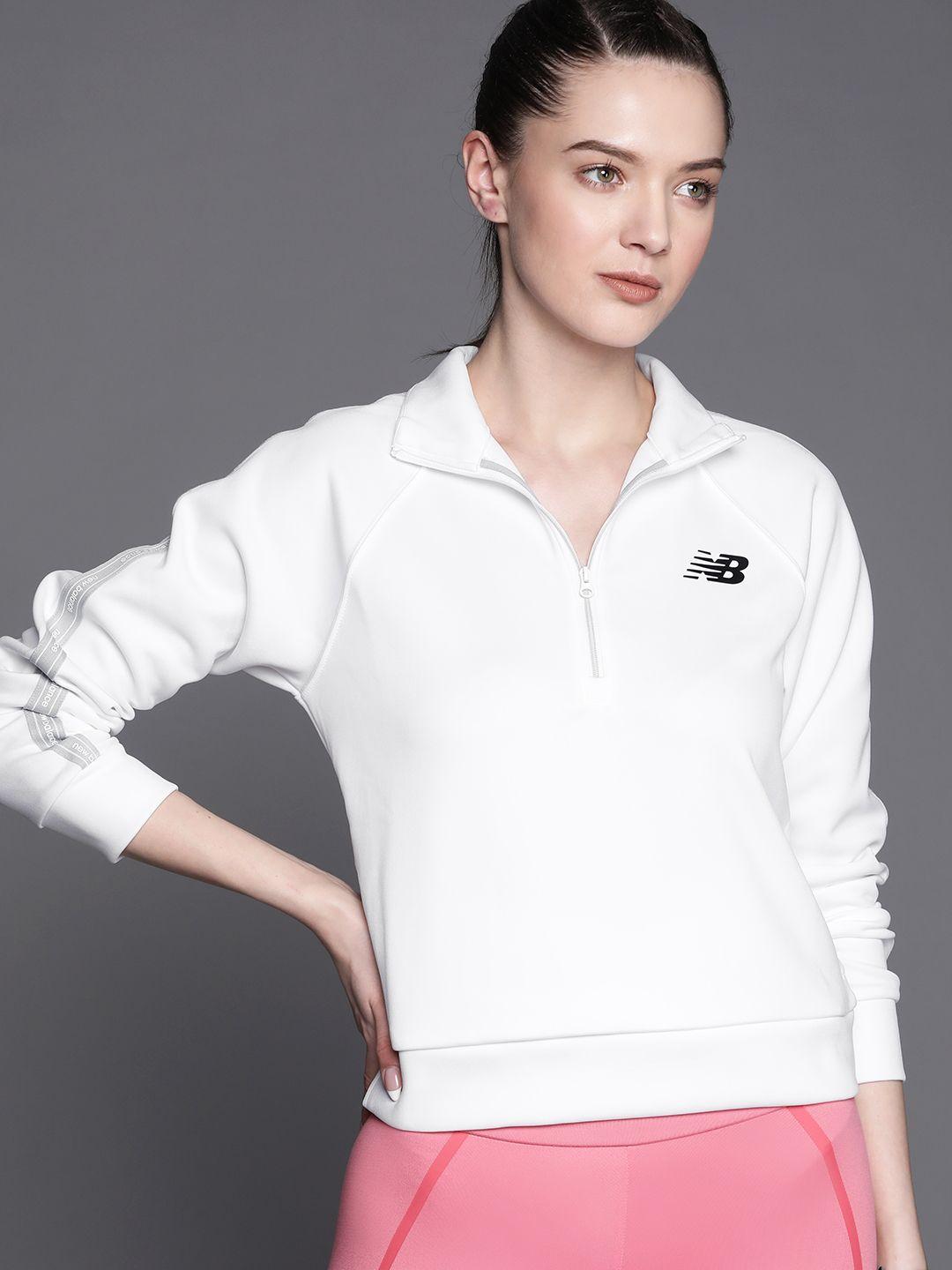 new balance women white solid half-zipper sweatshirt
