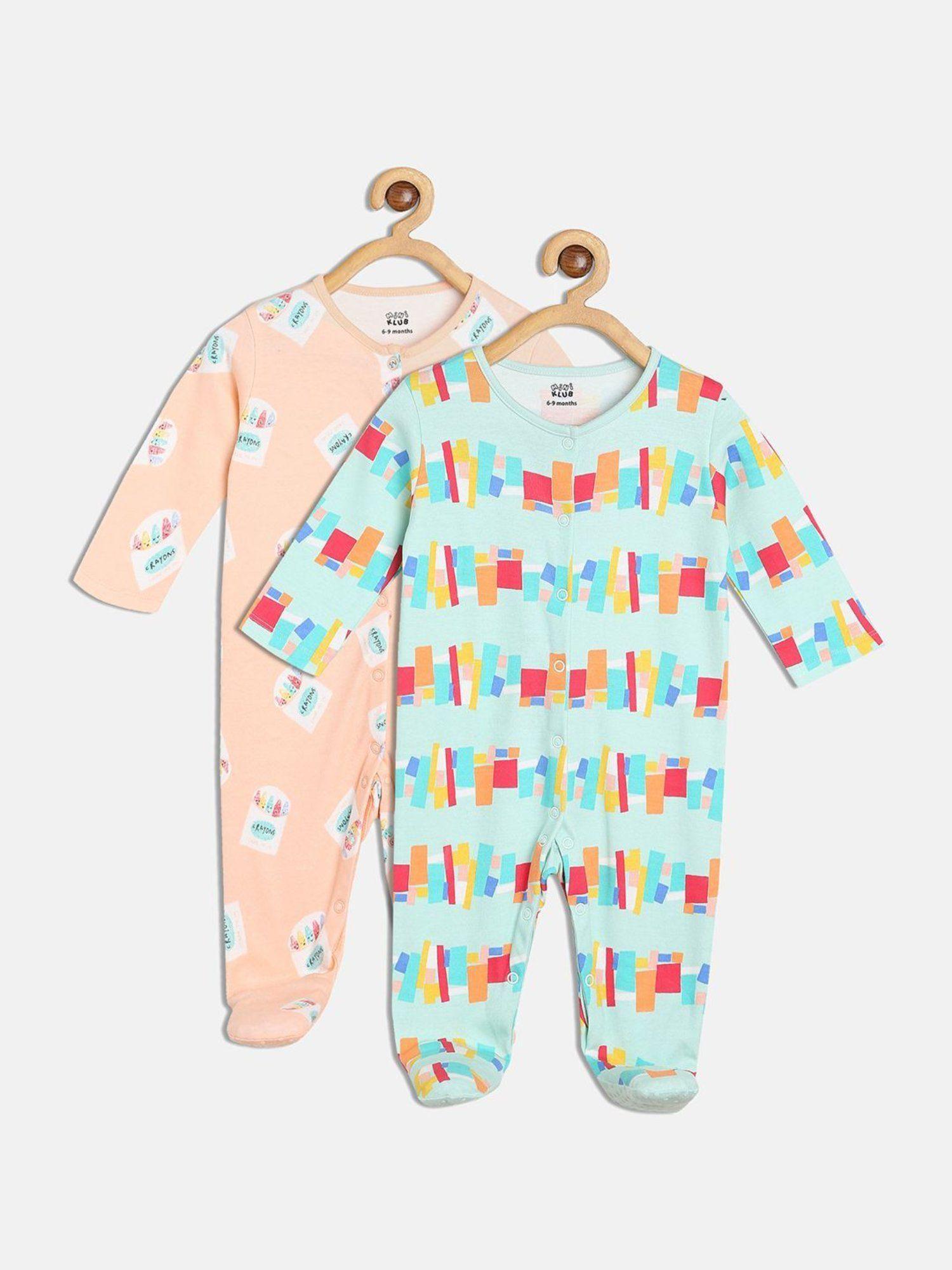 new born and baby girls printed bodysuits (pack of 2)
