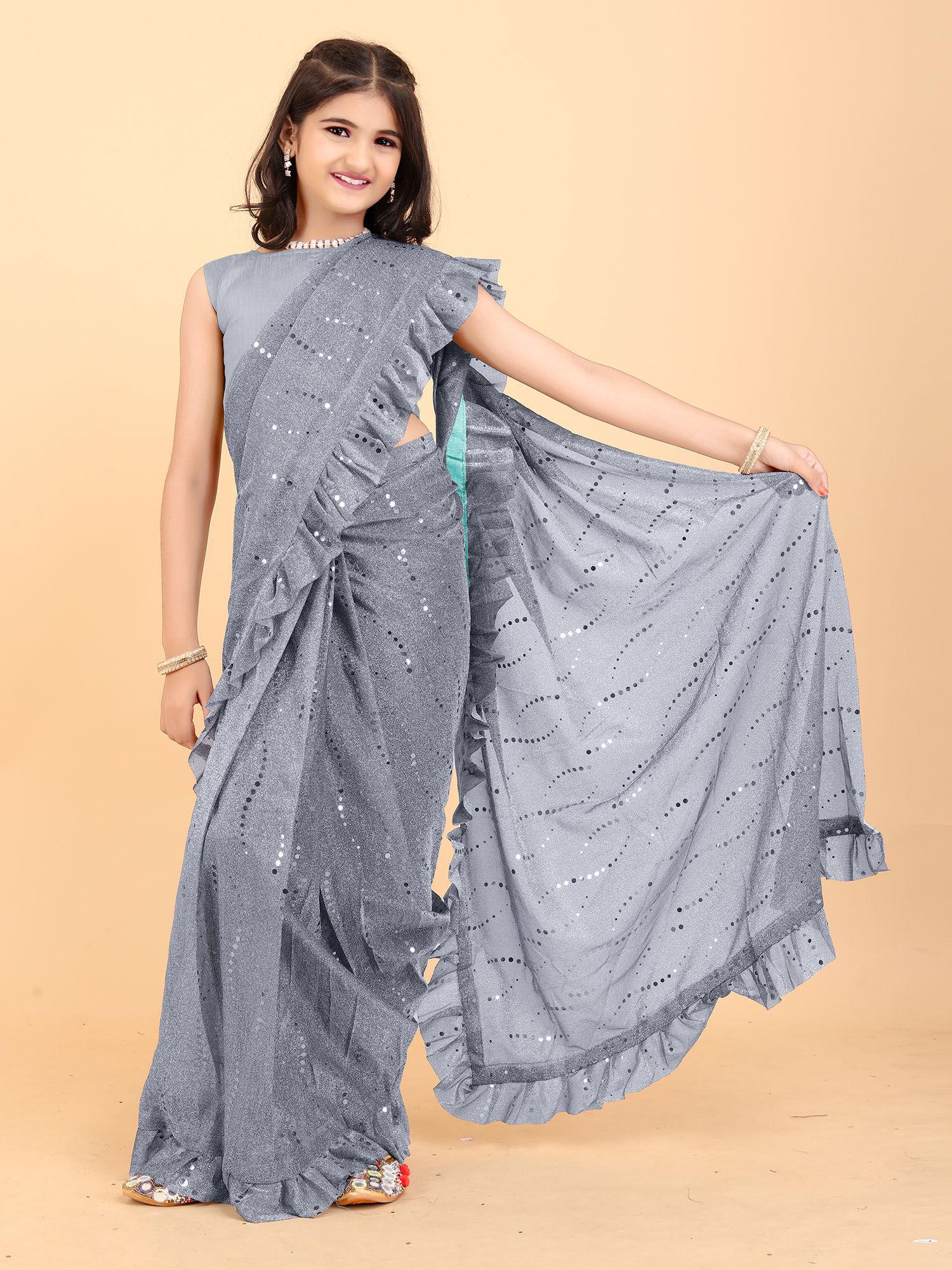 new designer saree piece grey with unstitched blouse