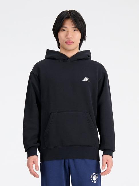 new balance black comfort fit printed hooded sweatshirt