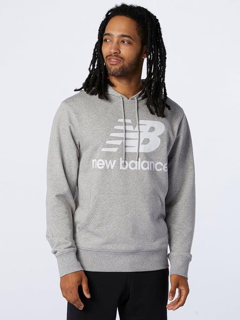 new balance grey melange comfort fit cotton hooded sweatshirt