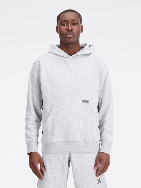 new balance grey melange comfort fit logo print hooded sweatshirt