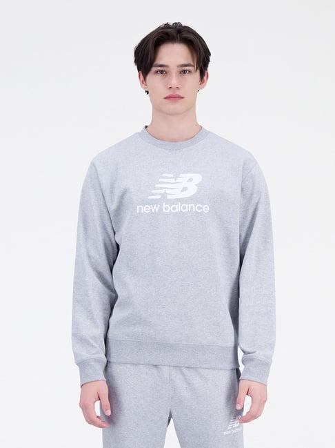 new balance grey melange comfort fit logo print sweatshirt