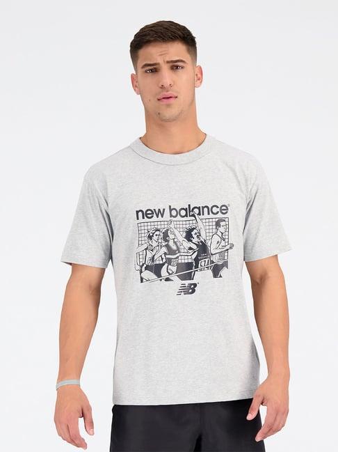 new balance light grey regular fit printed crew t-shirt