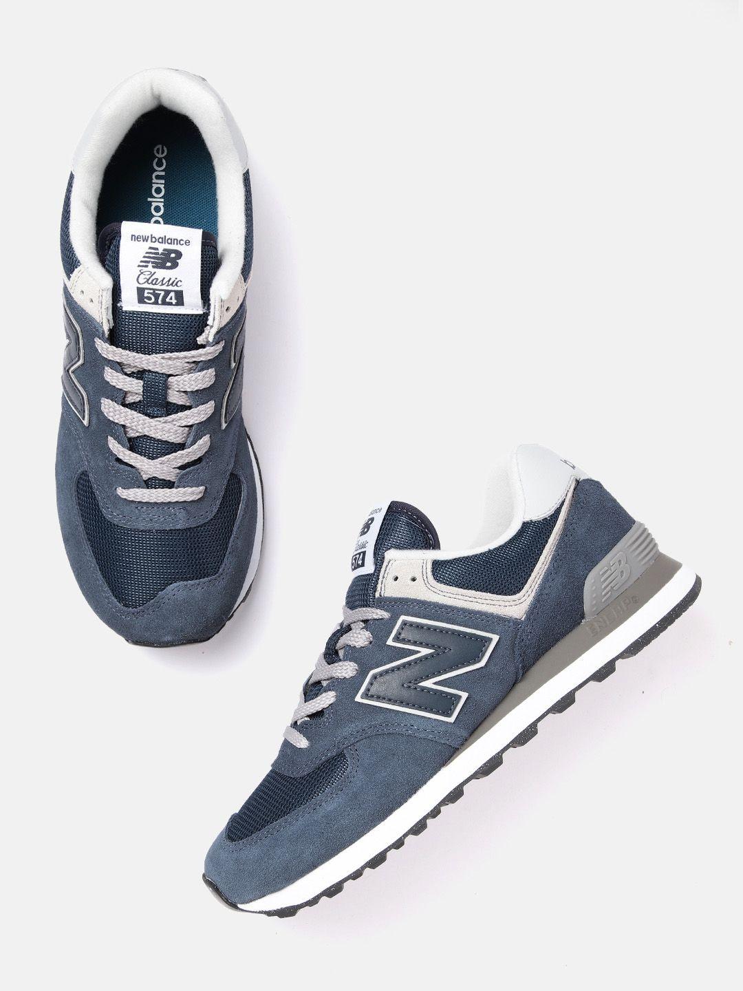 new balance men navy blue woven design sneakers