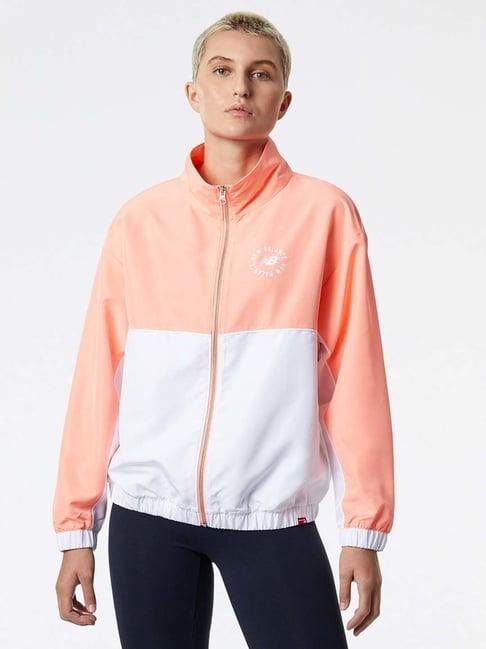 new balance peach & white cotton color-block sports jacket