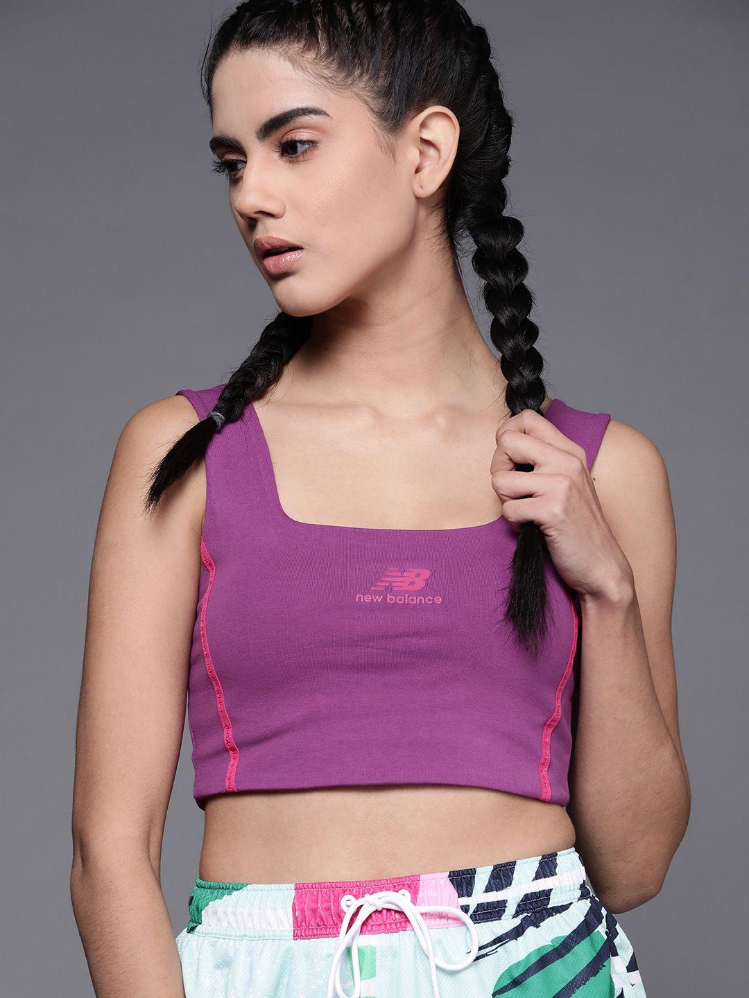 new balance purple brand logo print crop top