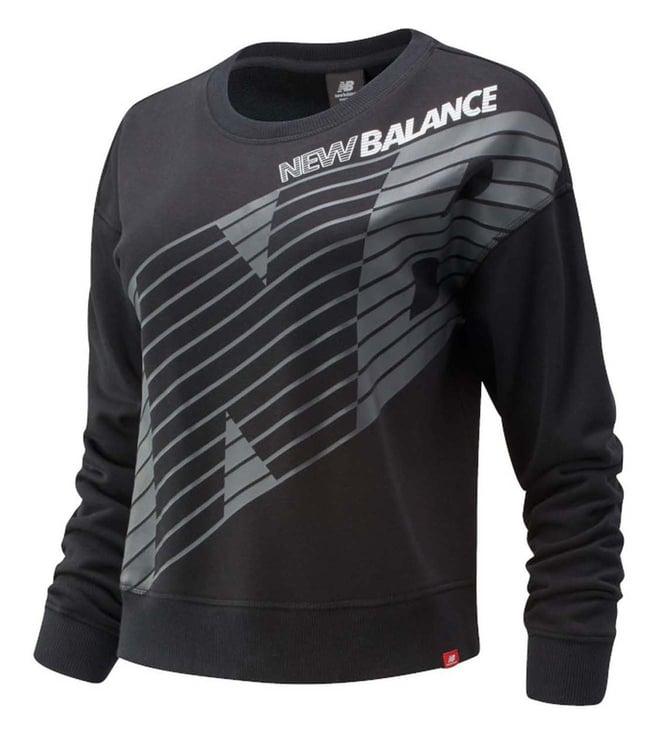 new balance solid women black regular fit awt03507 sweatshirt