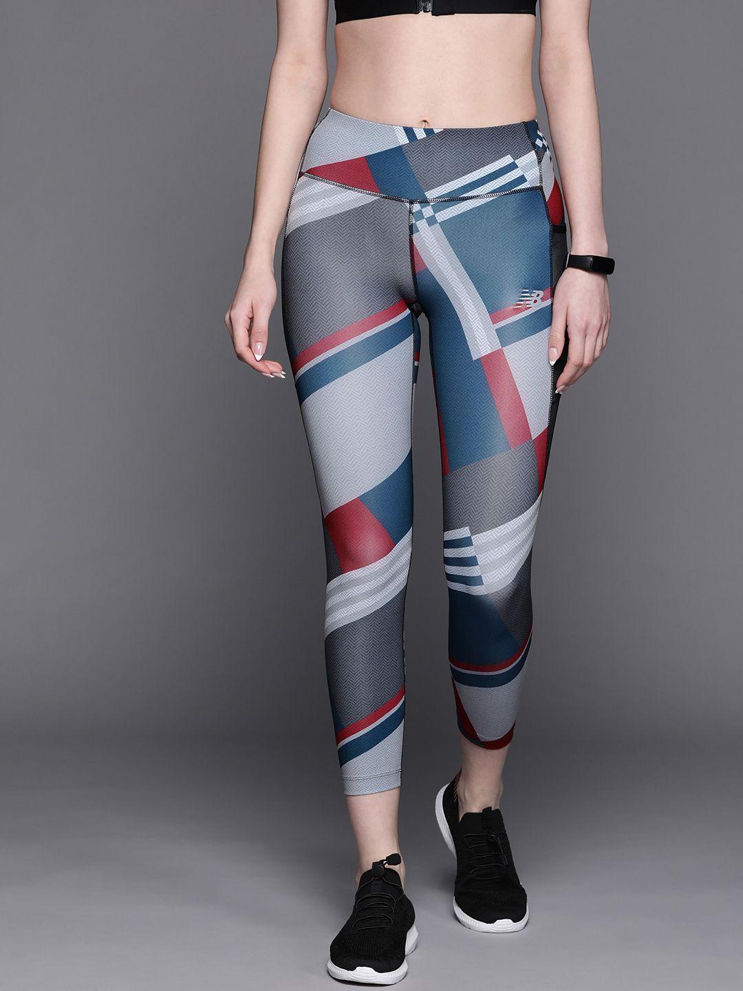 new balance women black & blue printed running tights