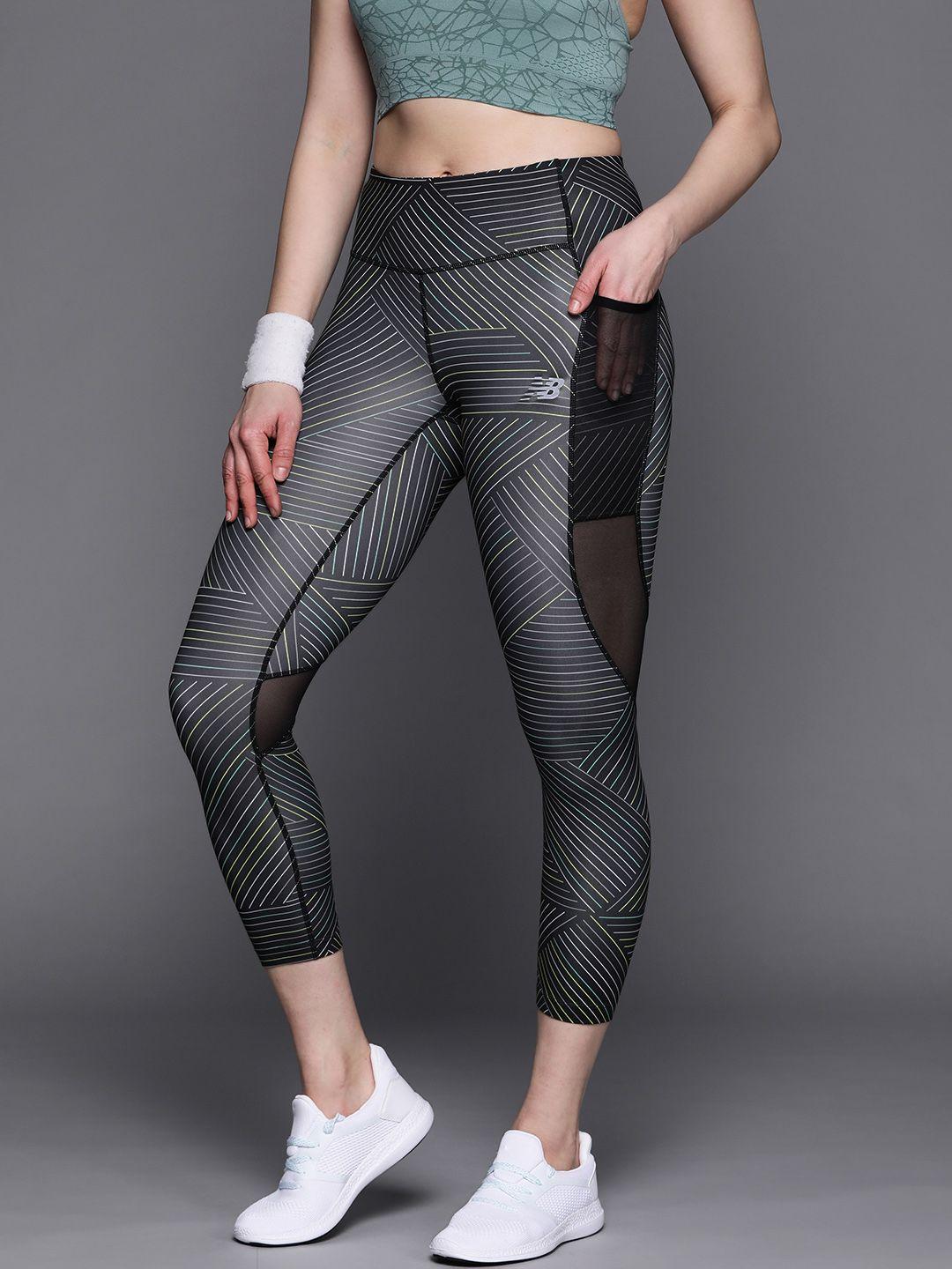 new balance women black & grey printed running tights