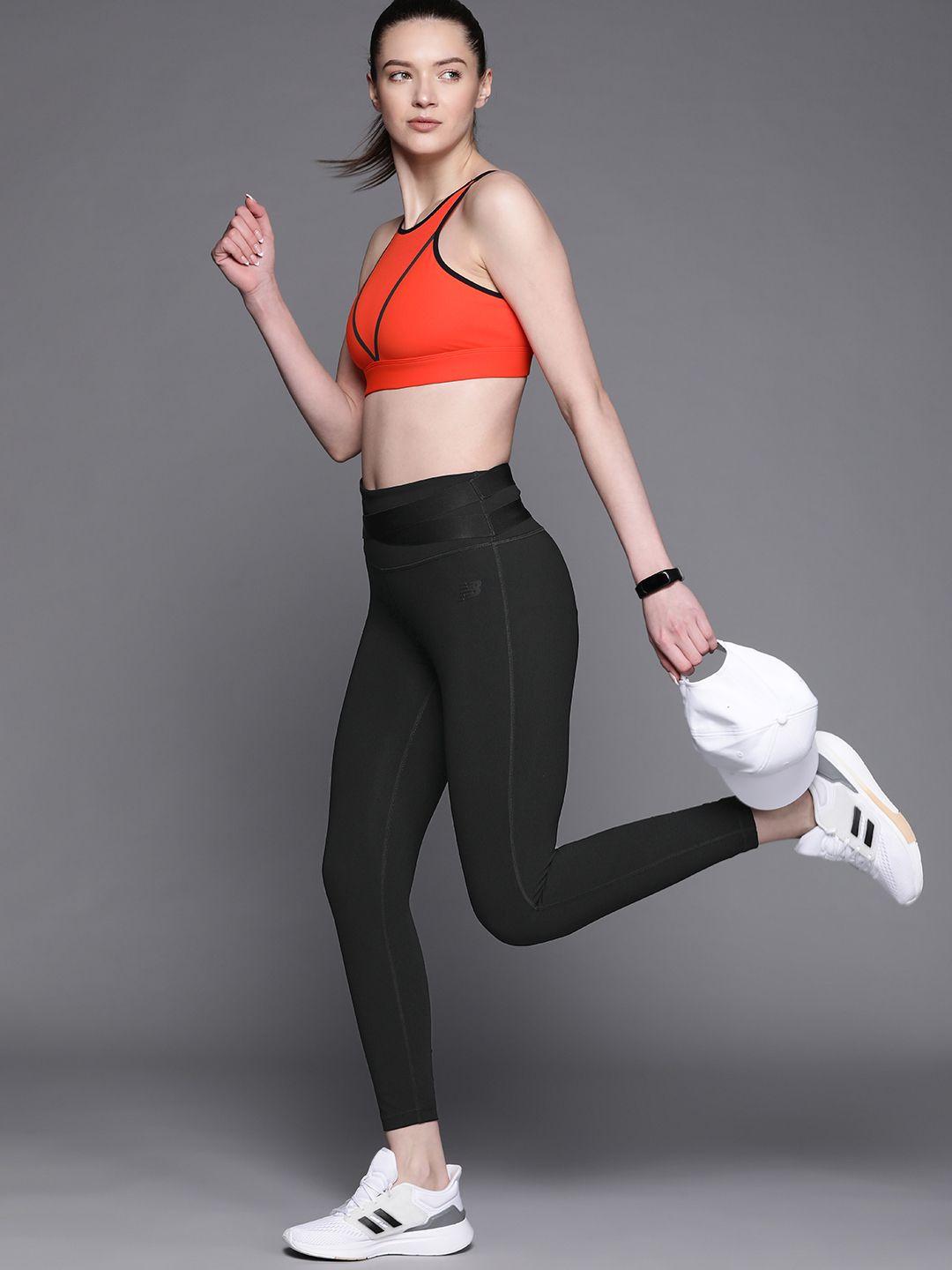 new balance women black solid sports tights