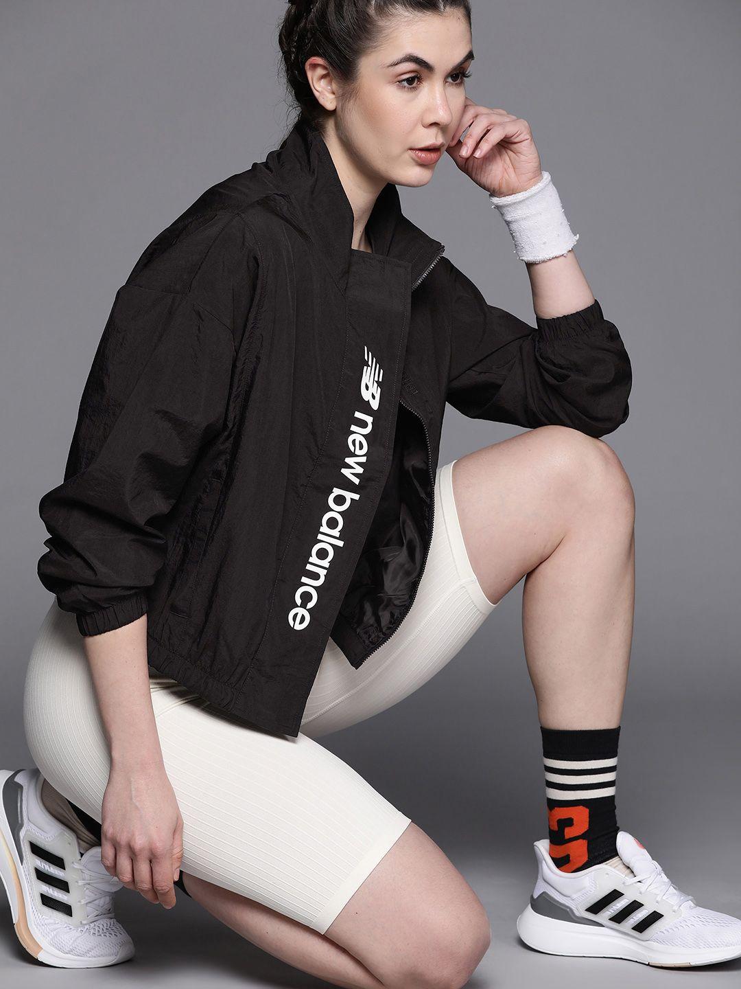 new balance women black white brand logo crop sporty jacket