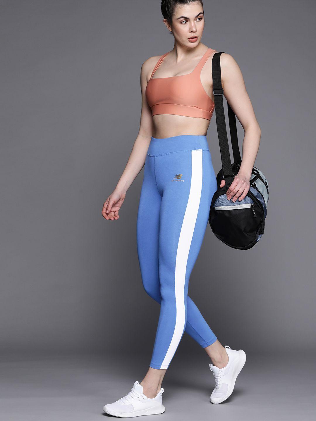 new balance women blue solid sports tights