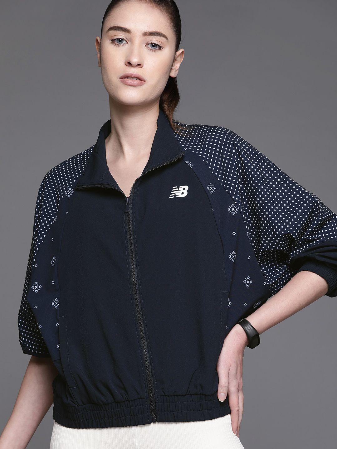 new balance women navy blue printed sporty jacket