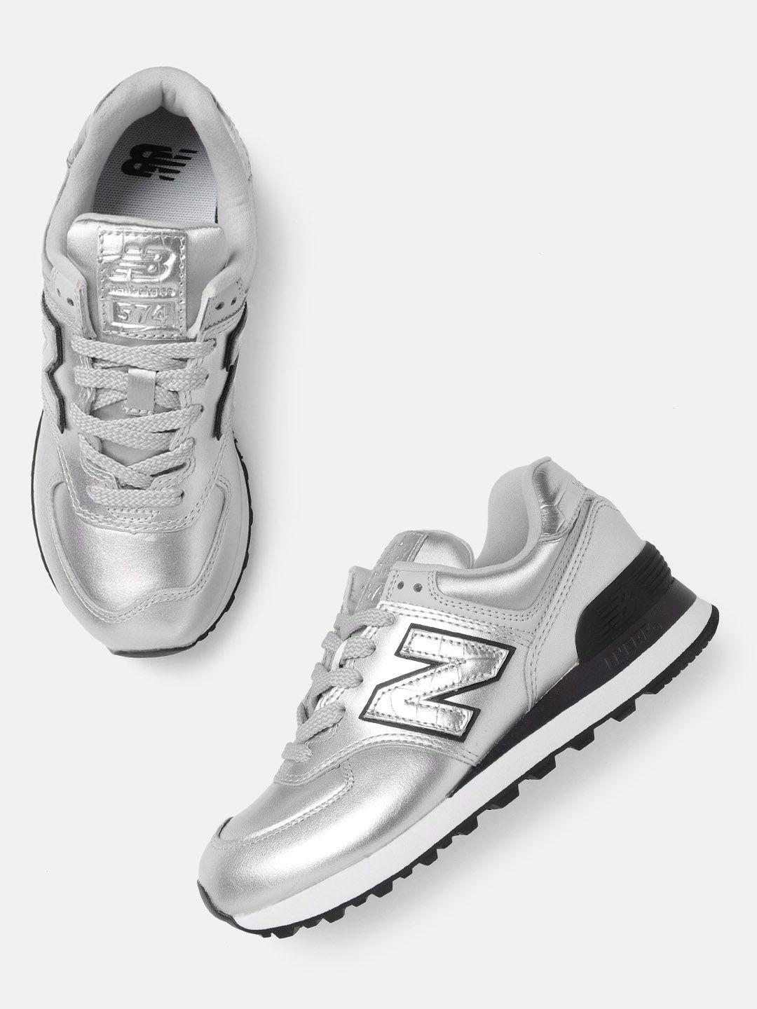 new balance women silver-toned solid sneakers