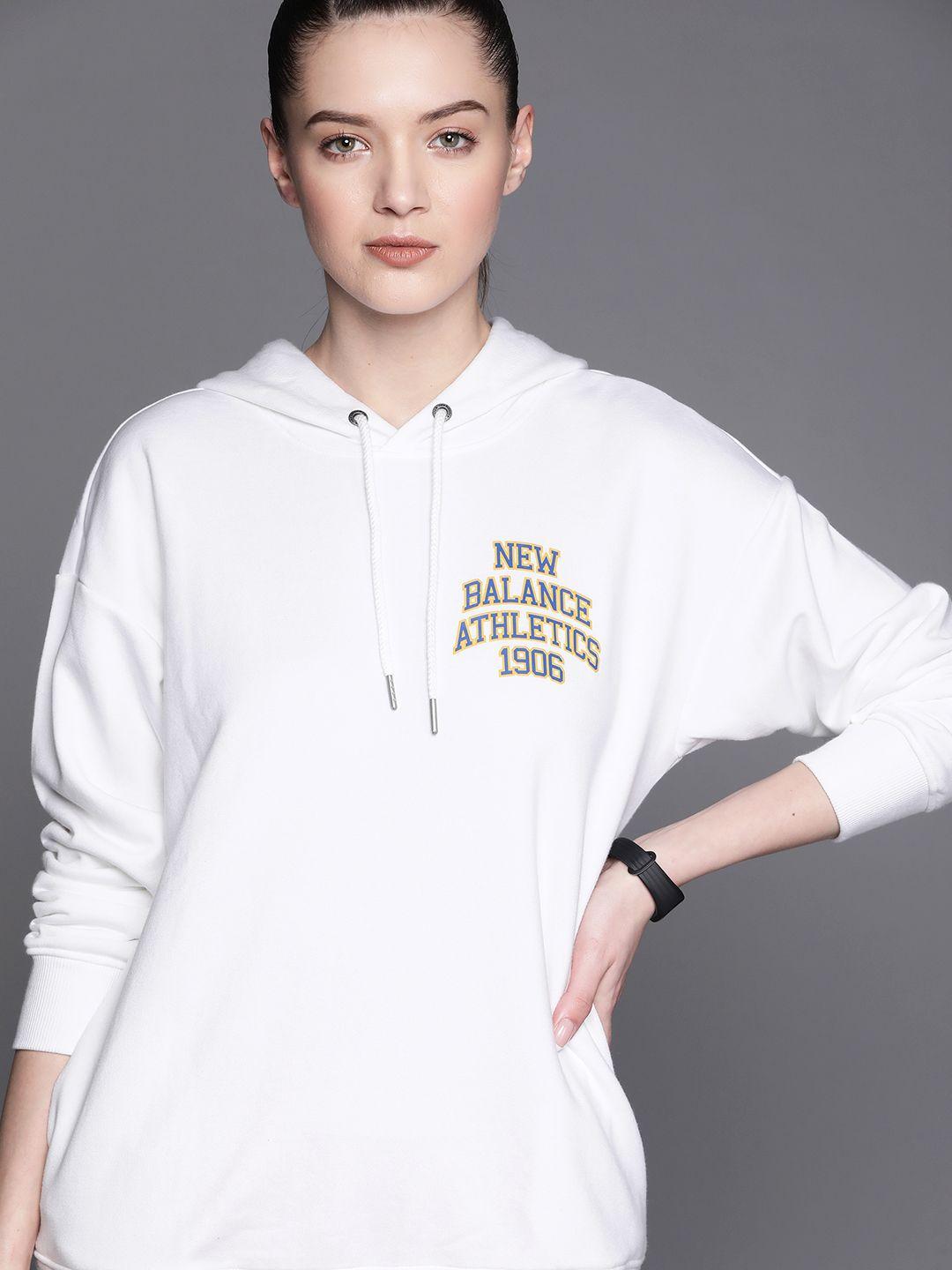 new balance women white printed detail hooded sweatshirt