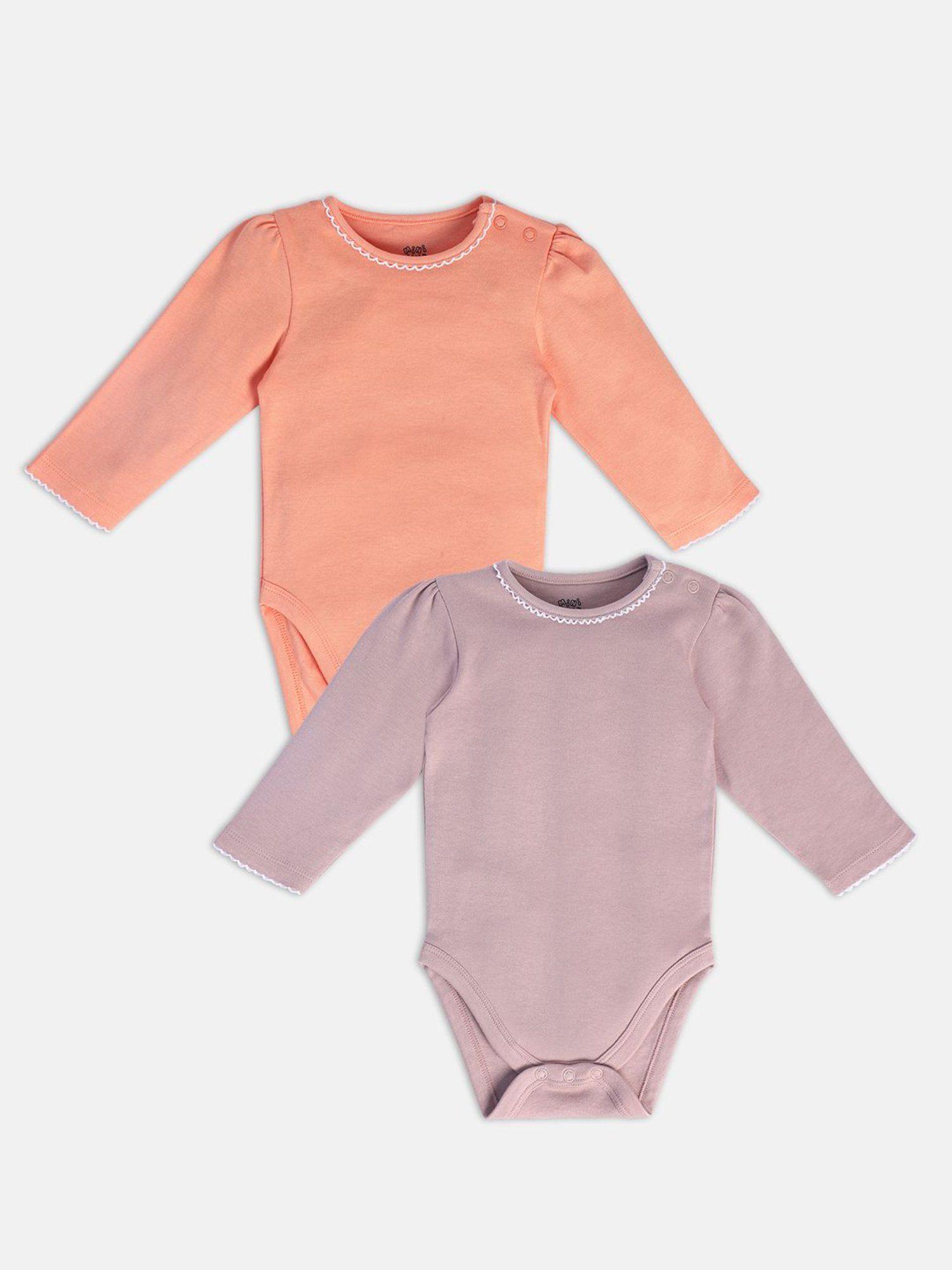new born and baby girls solid onesies (pack of 2)