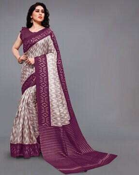 new fancy khadi silk ikkat print saree with unstitched blouse piece