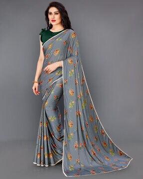 new fancy lycra tropical print saree with unstitched blouse piece