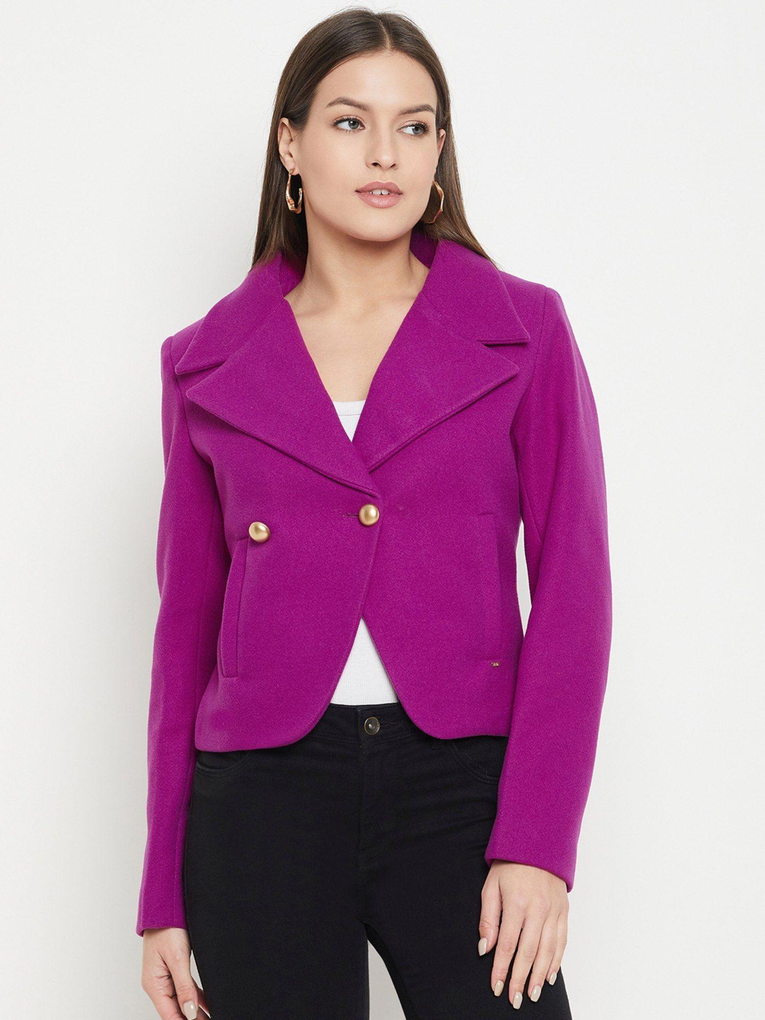 new pink, solid tweed elastane crop coat