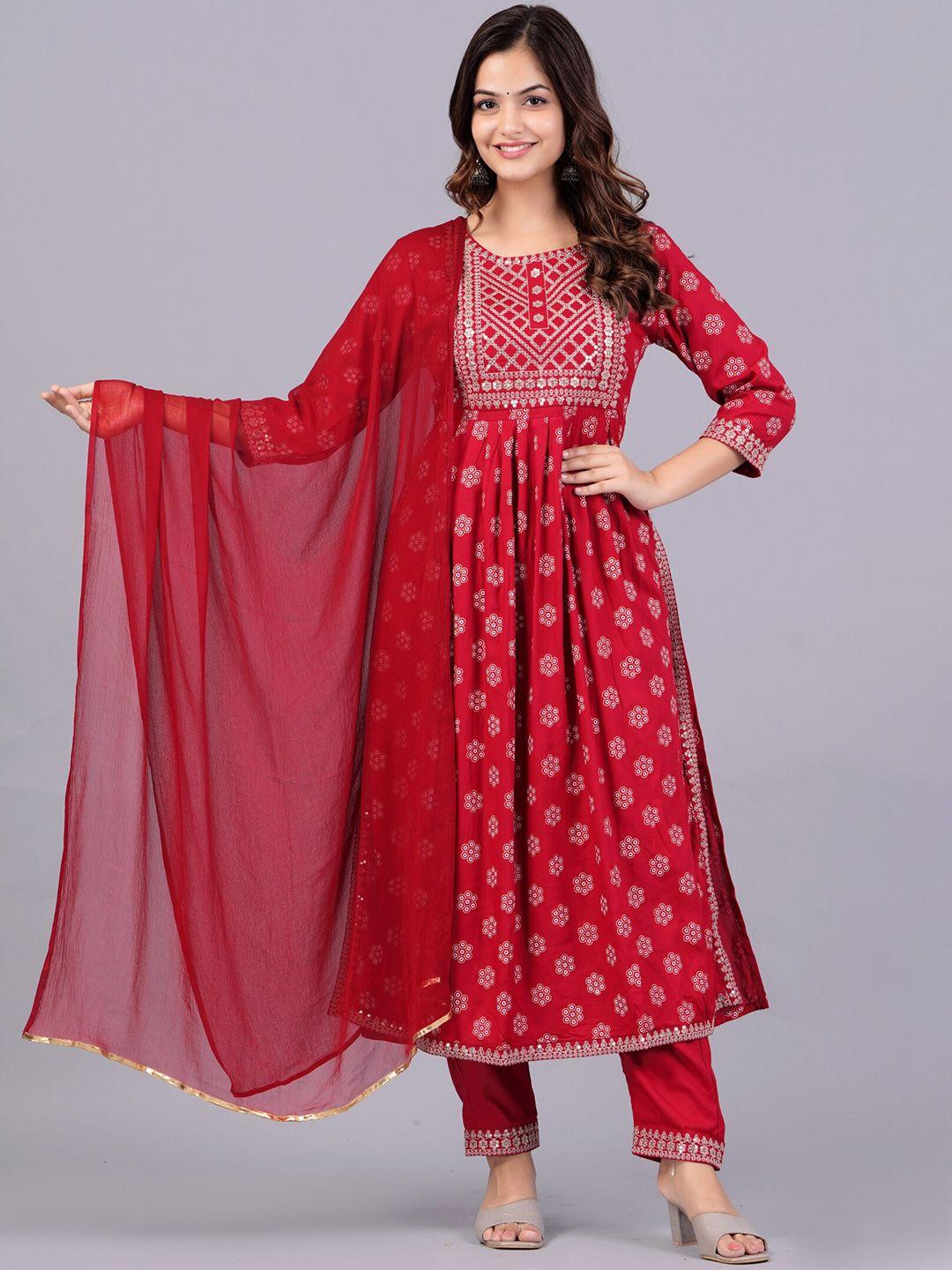 new4u women floral embroidered empire sequinned kurta with palazzos & with dupatta