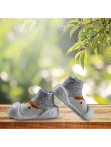 newborn anti-skid rubber sole slip-on shoes fox - grey