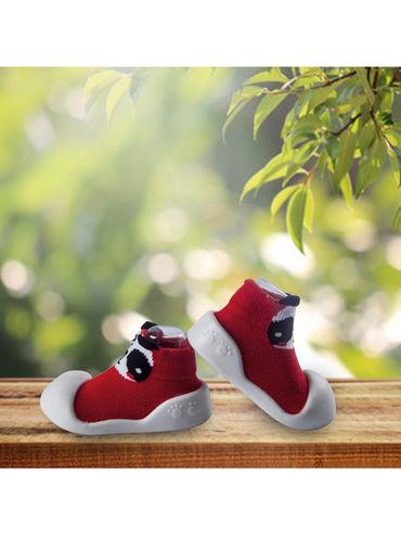 newborn anti-skid rubber sole slip-on shoes panda - red