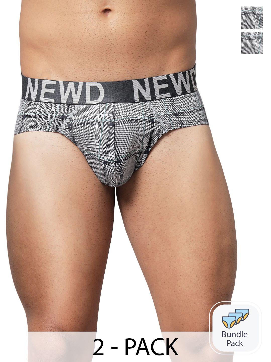 newd pack of 2 checked label free basic briefs nbp14-grey-c2-s