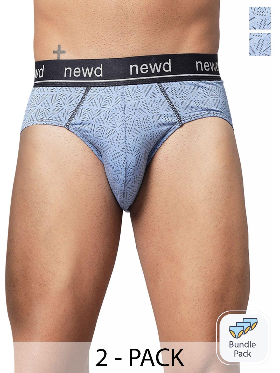 newd pack of 2 printed label free basic briefs nbp15-blue-c2-s