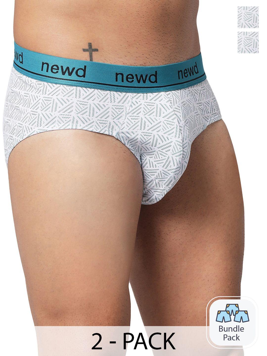 newd pack of 2 printed label free basic briefs nbp15-white-c2-s