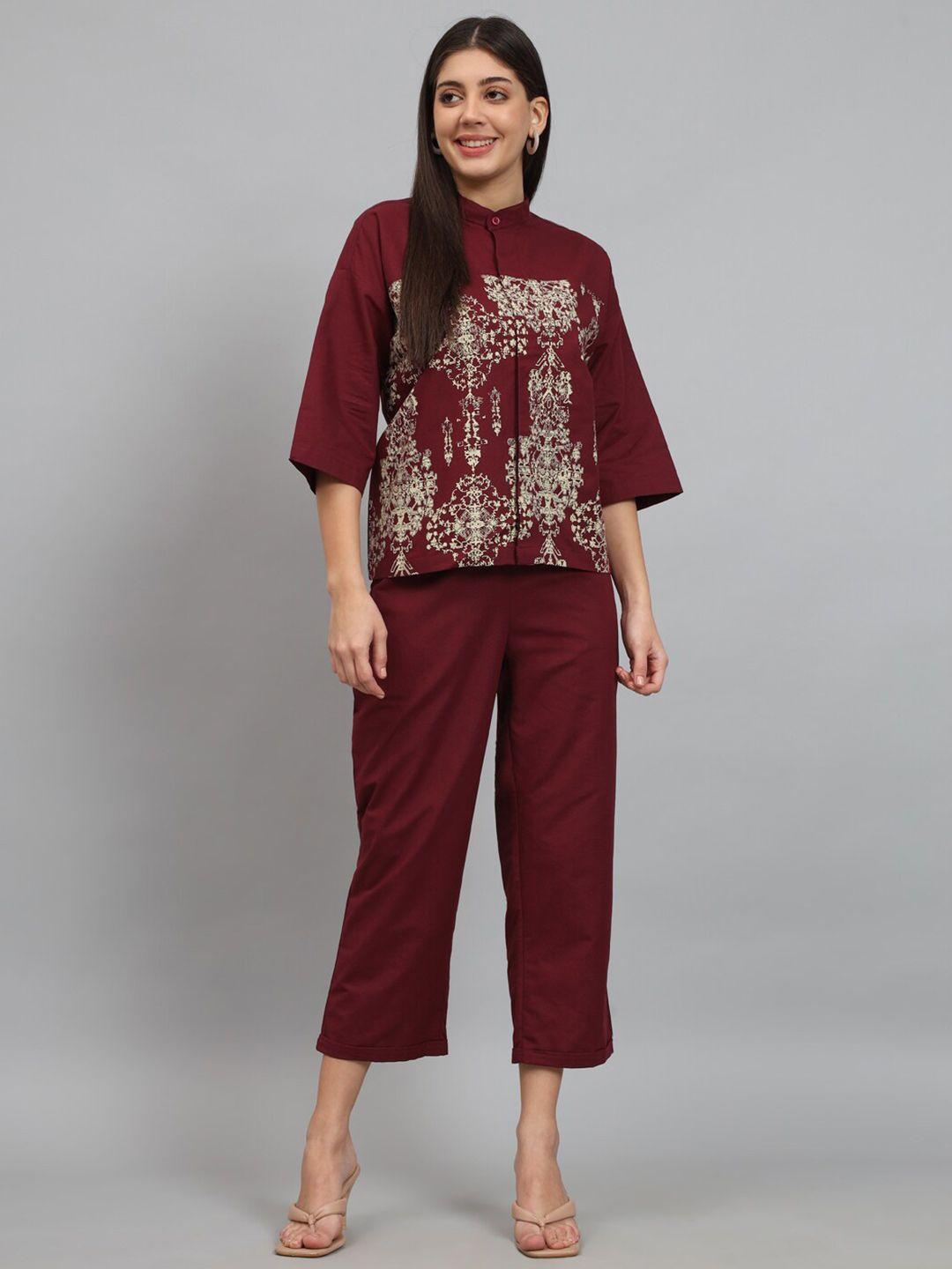 newd ethnic motifs printed round neck shirt with trouser