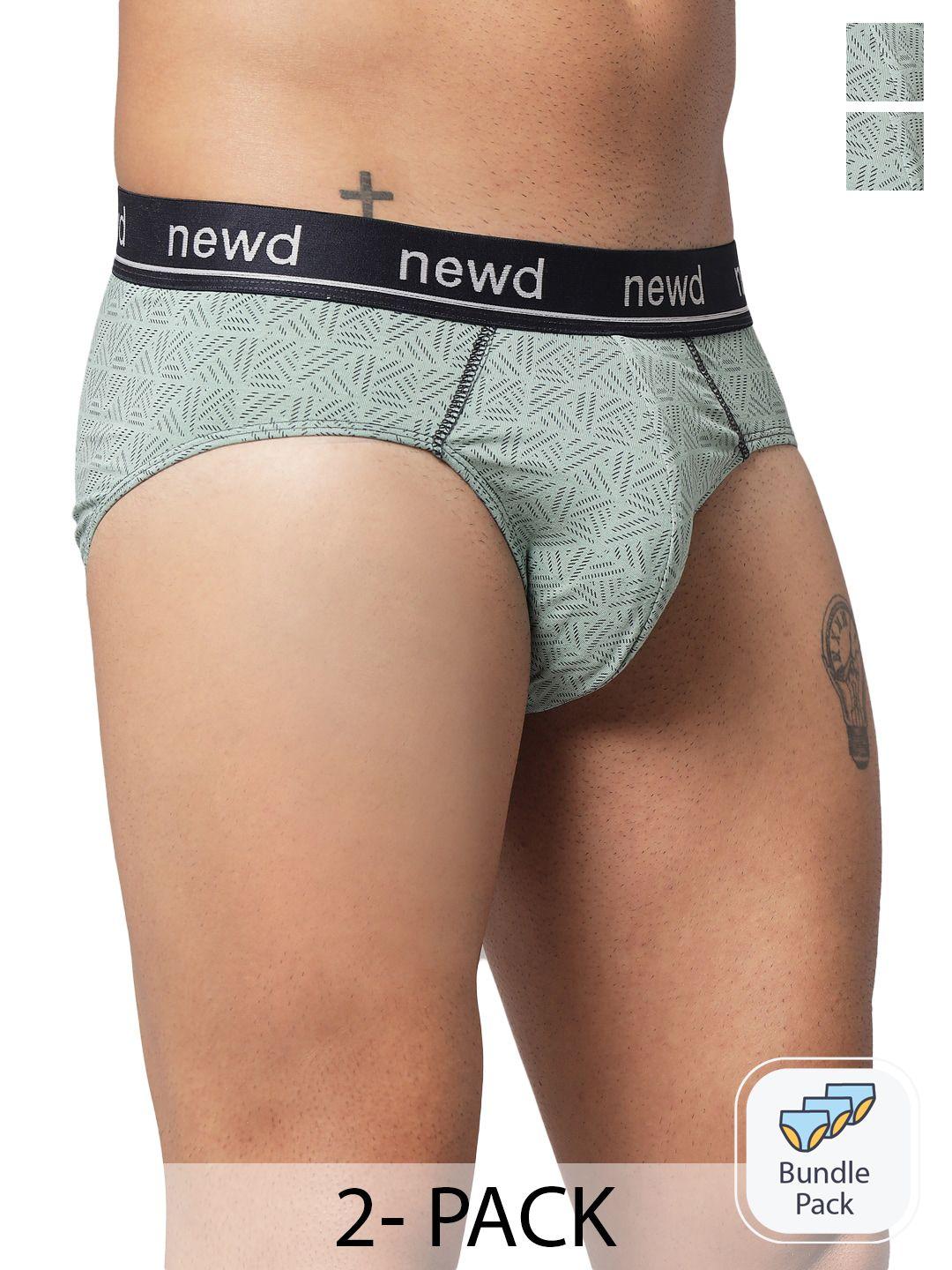 newd pack of 2 printed label free basic briefs nbp15-green-c2-s