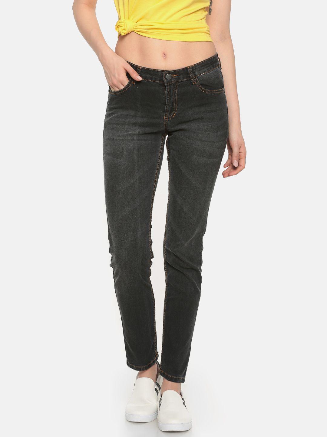 newport women black skinny fit mid-rise clean look stretchable jeans