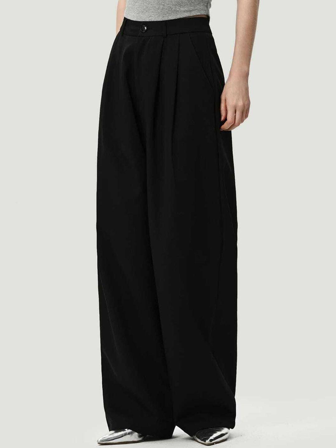 next one women black smart loose fit high-rise easy wash pleated trousers