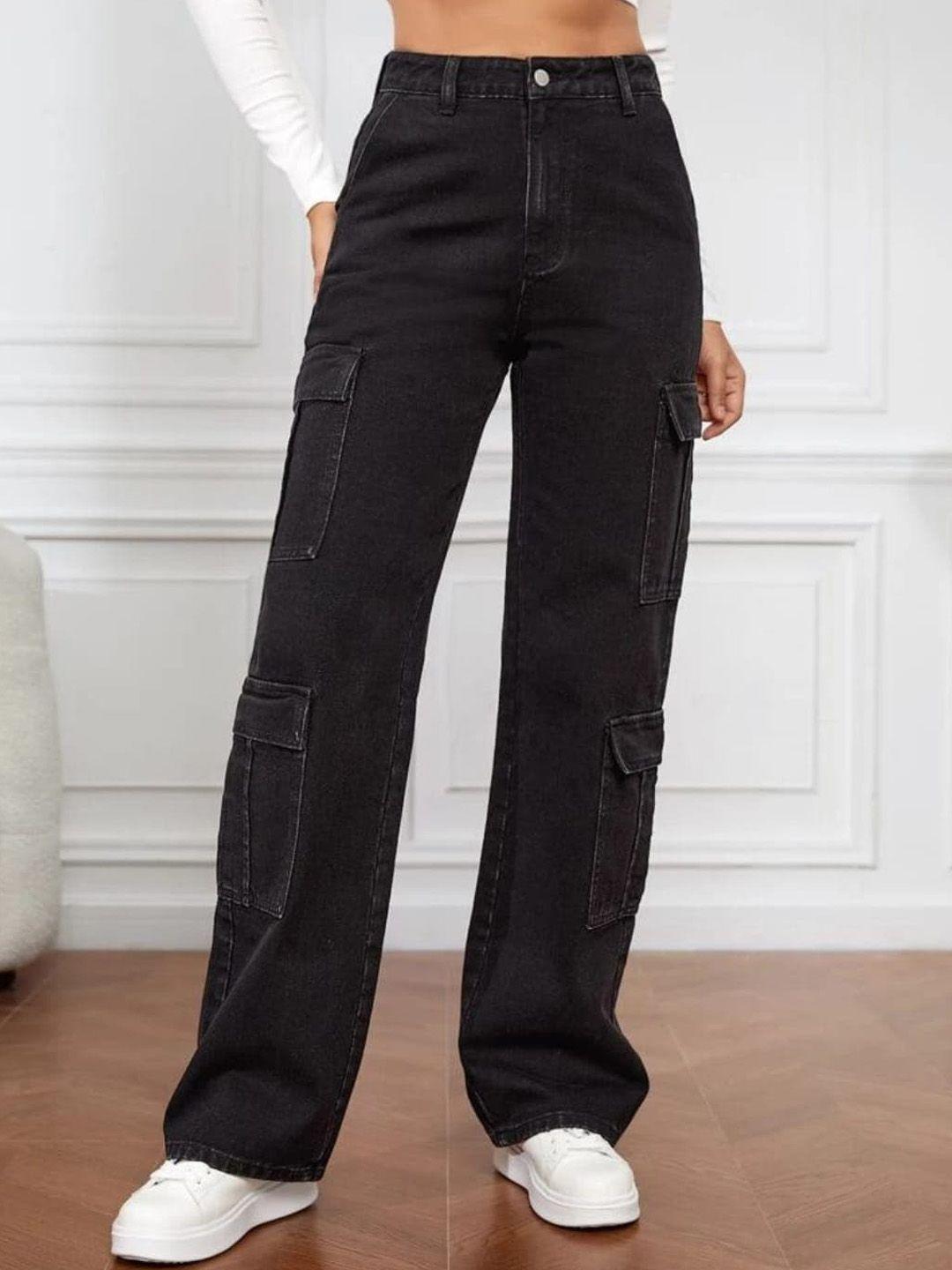 next one women black smart wide leg high-rise low distress stretchable jeans