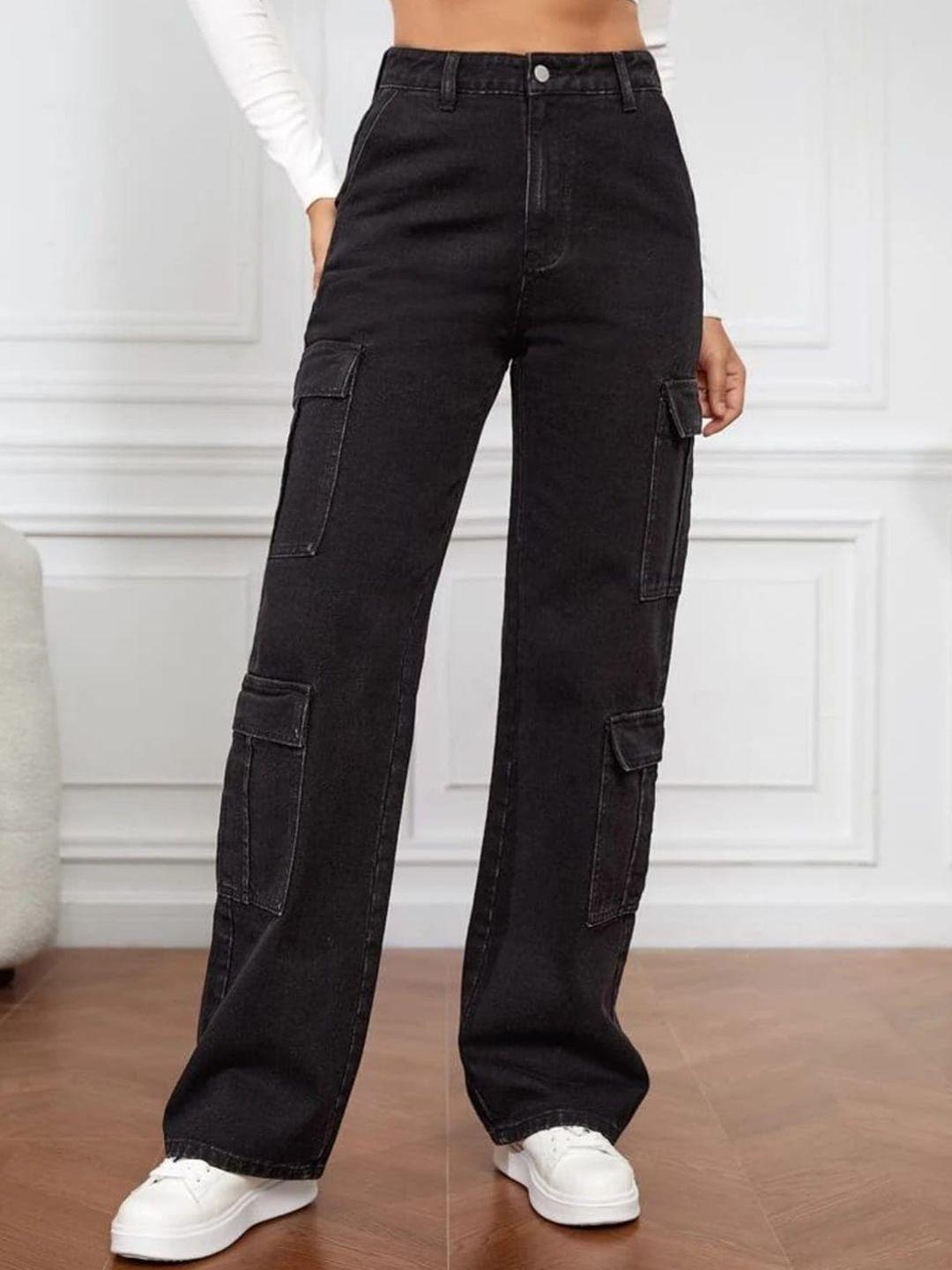 next one women black smart wide leg high-rise low distress stretchable jeans