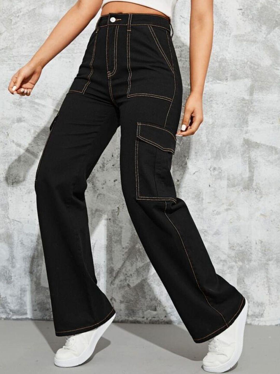 next one women black smart wide leg high-rise mildly distressed stretchable jeans