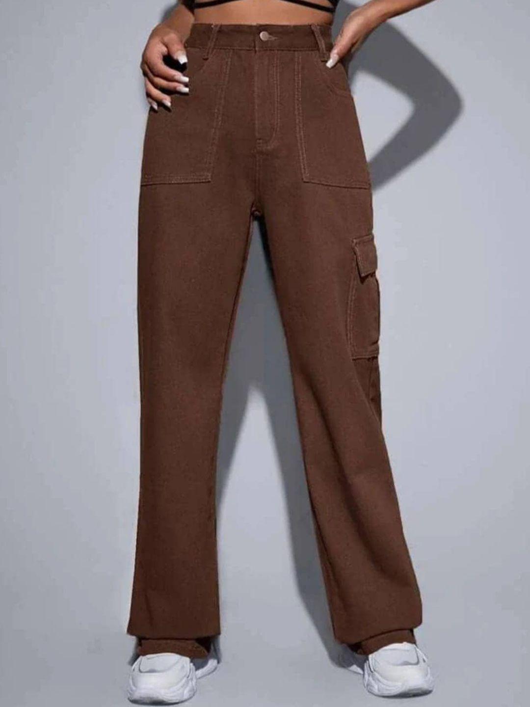 next one women brown smart wide leg high-rise low distress stretchable jeans