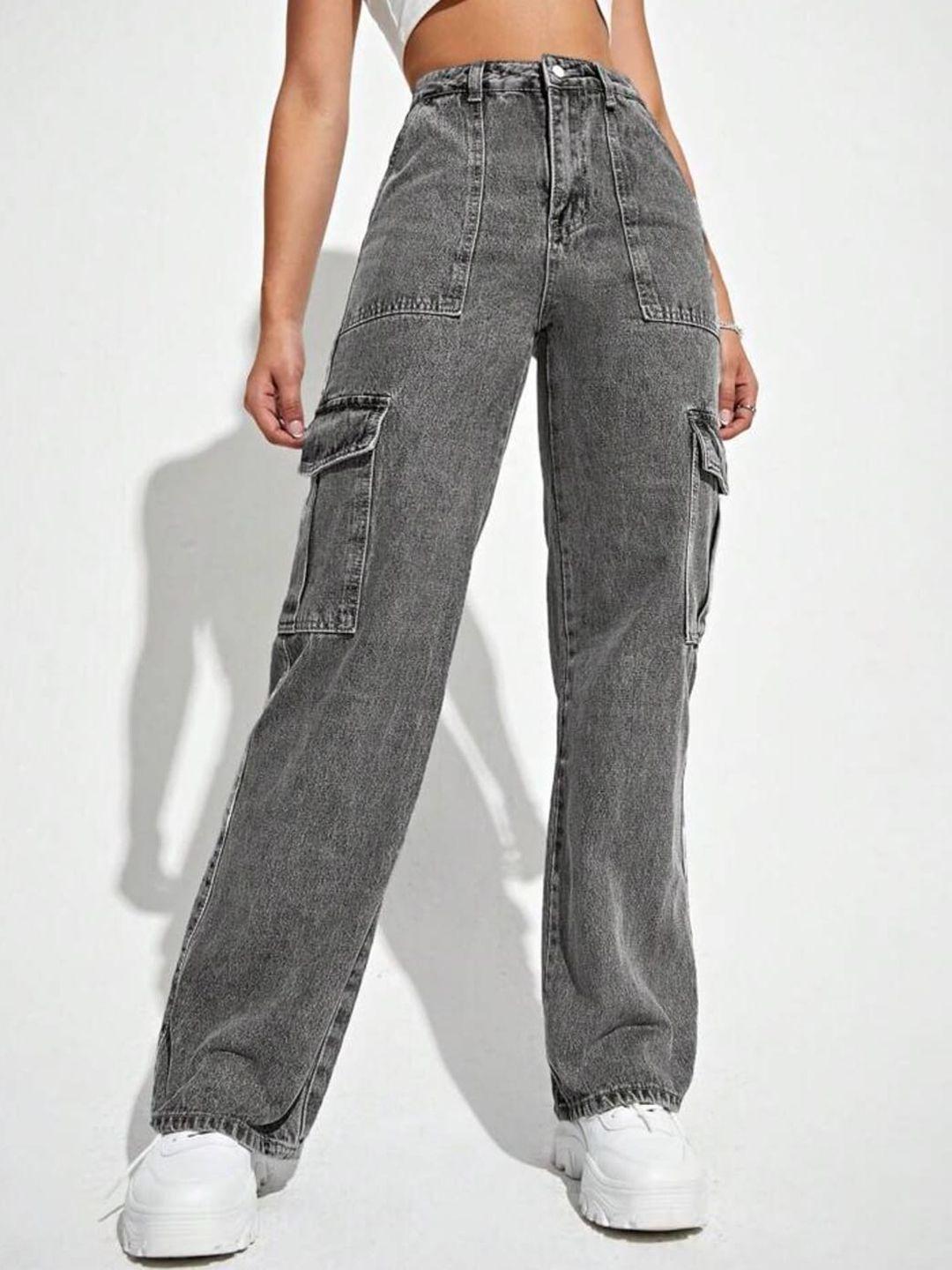 next one women grey smart wide leg high-rise highly distressed stretchable jeans